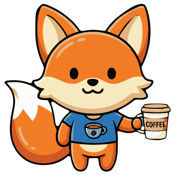 Coffee Fox: generated from the prompt "a friendly cartoon fox mascot holding a coffee cup"